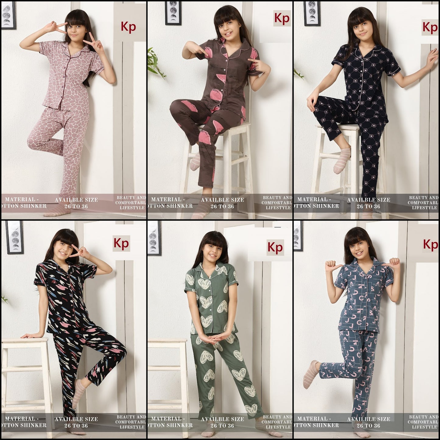 Front Open 3007 Kp Cotton Girls Night Suits Supplier India