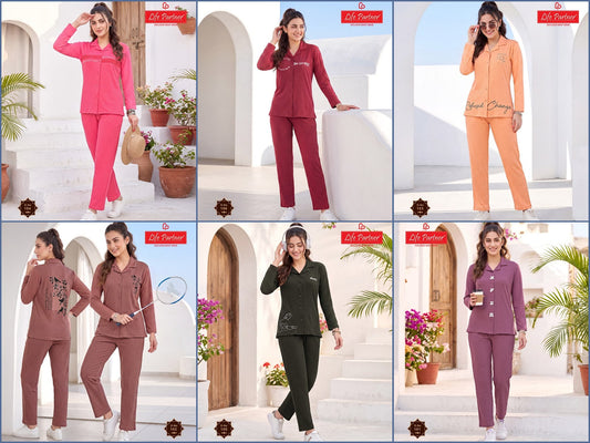 Full Sleeves Front Open Life Partner Hosiery Collar Night Suits Supplier Ahmedabad