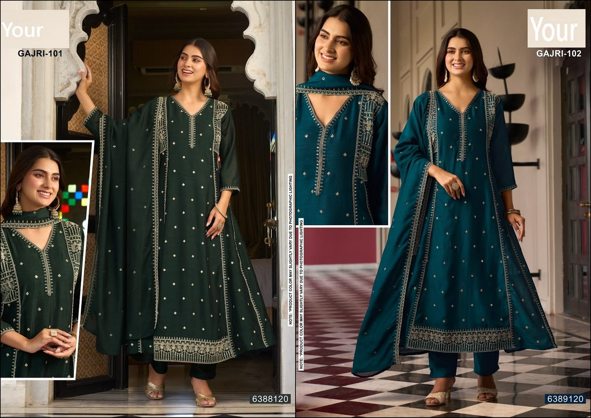 Gajri Your Vichitra Silk Readymade Anarkali Suits Wholesaler Ahmedabad