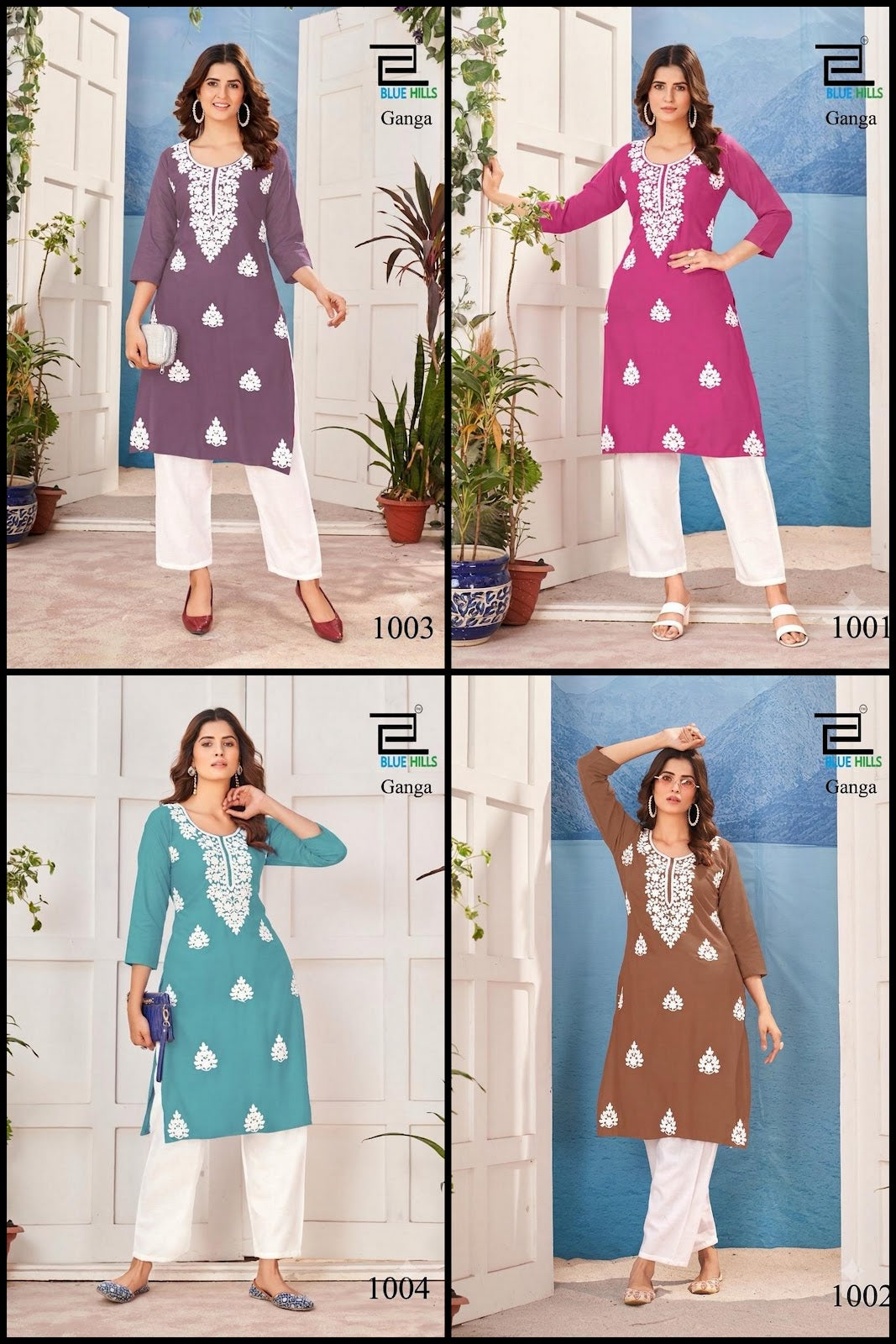 Ganga Blue Hills Rayon 14Kg Knee Length Kurtis Exporter Gujarat