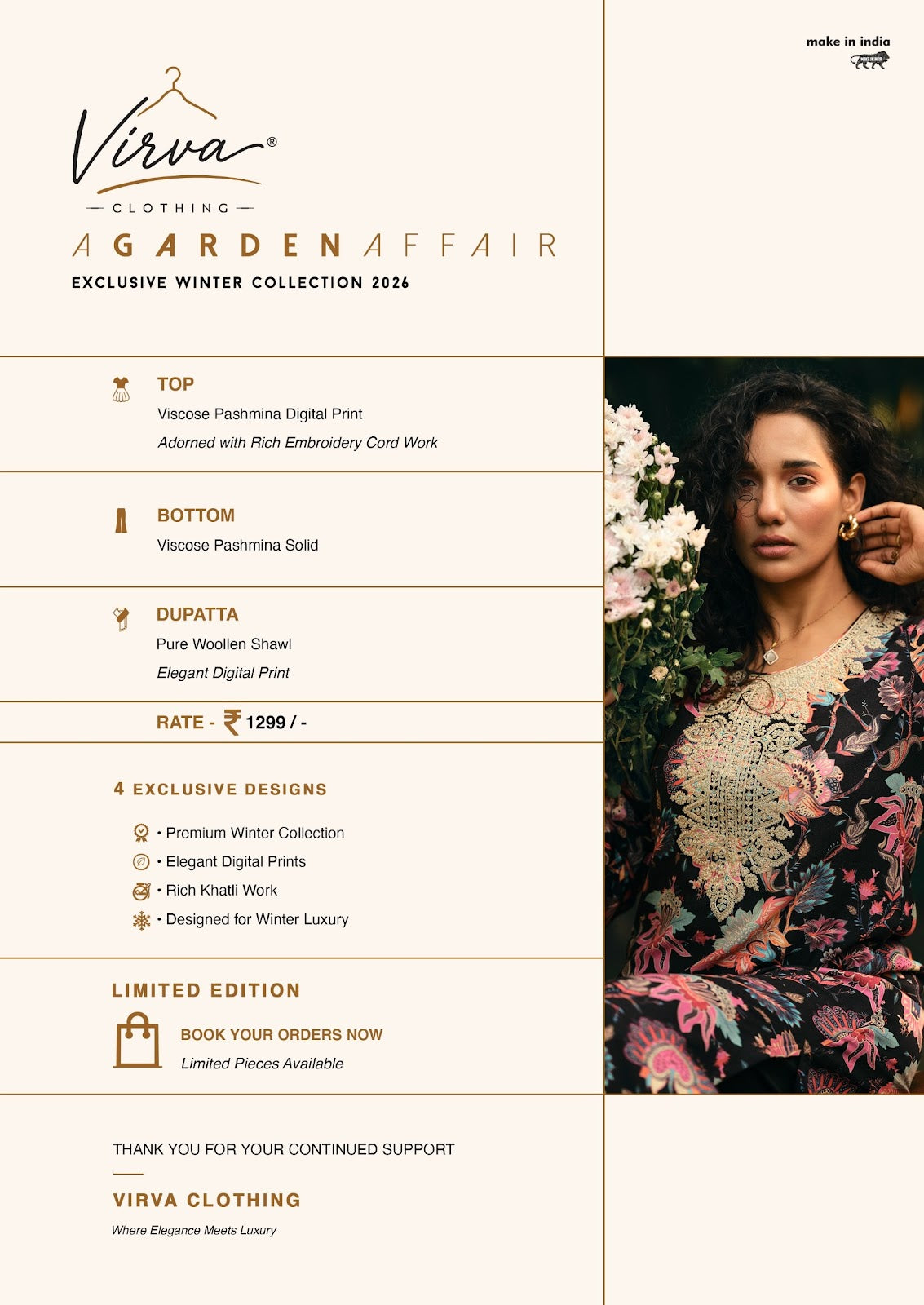 A Garden Affair Virva Viscose Pashmina Suits Manufacturer Gujarat