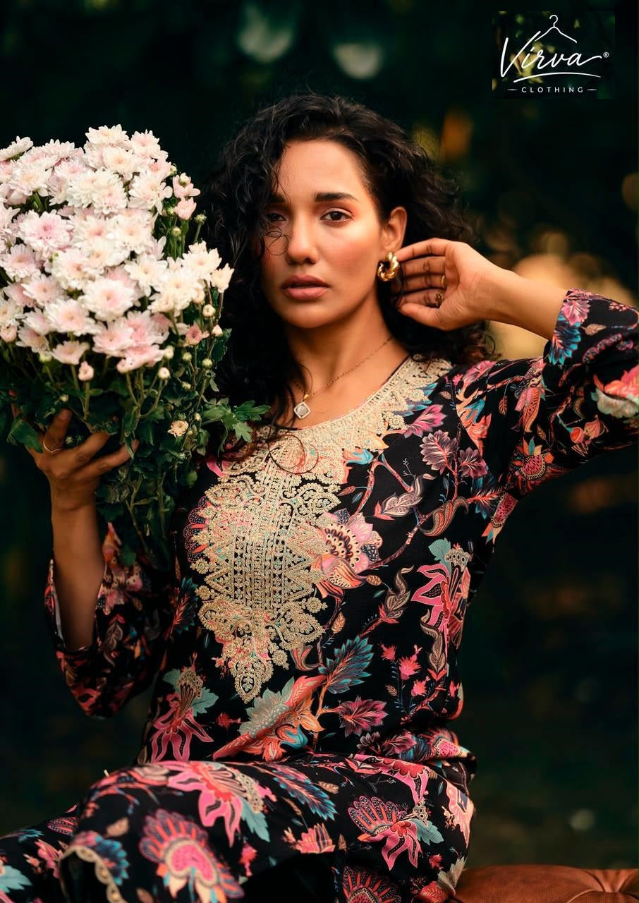 A Garden Affair Virva Viscose Pashmina Suits Manufacturer Gujarat