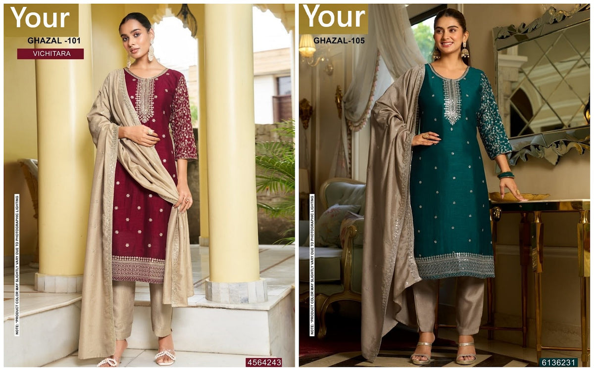 Ghazal Your Vichitra Silk Readymade Pant Style Suits Manufacturer Ahmedabad