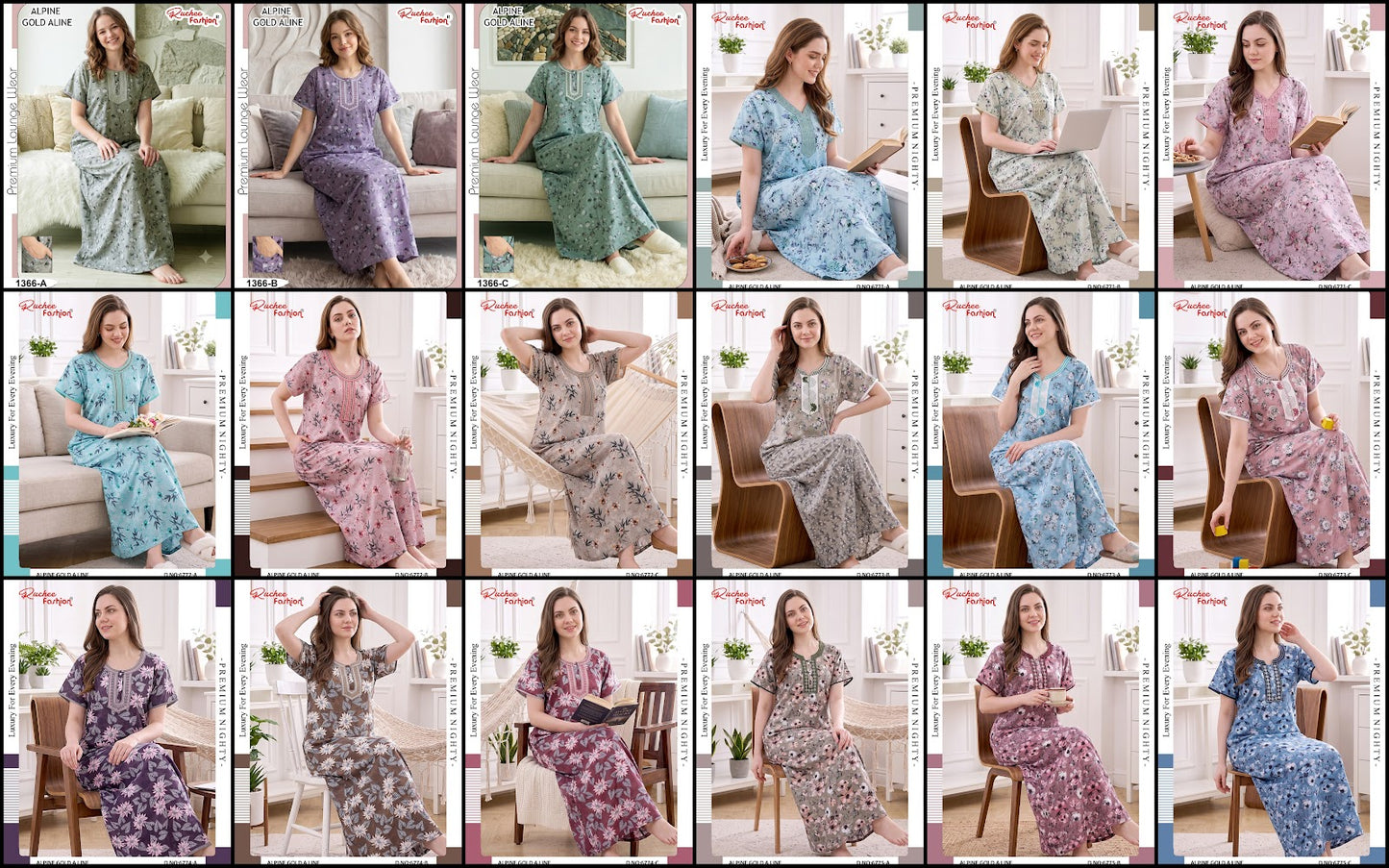 Gold A-Line 0607 Ruchee Fashion Alpine Night Gowns Manufacturer Ahmedabad