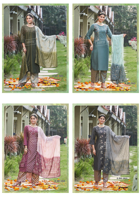 Gold Delight Vol 2 Hru Viscose Chanderi Readymade Pant Style Suits Exporter India