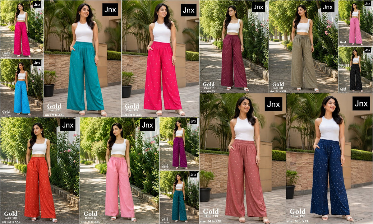 Gold Jnx Rayon Branded Palazzo Manufacturer Ahmedabad