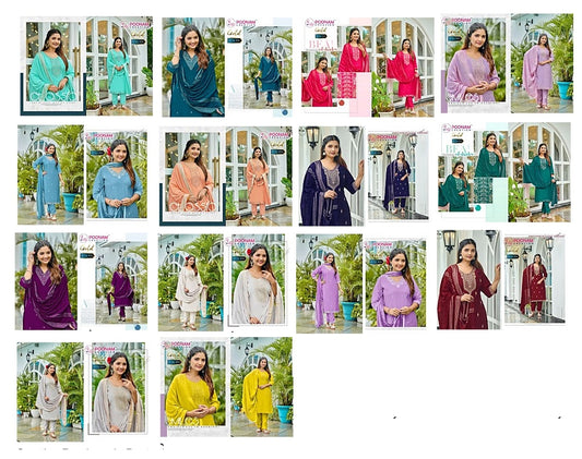 Gold Poonam Creation Roman Silk Readymade Pant Style Suits Exporter