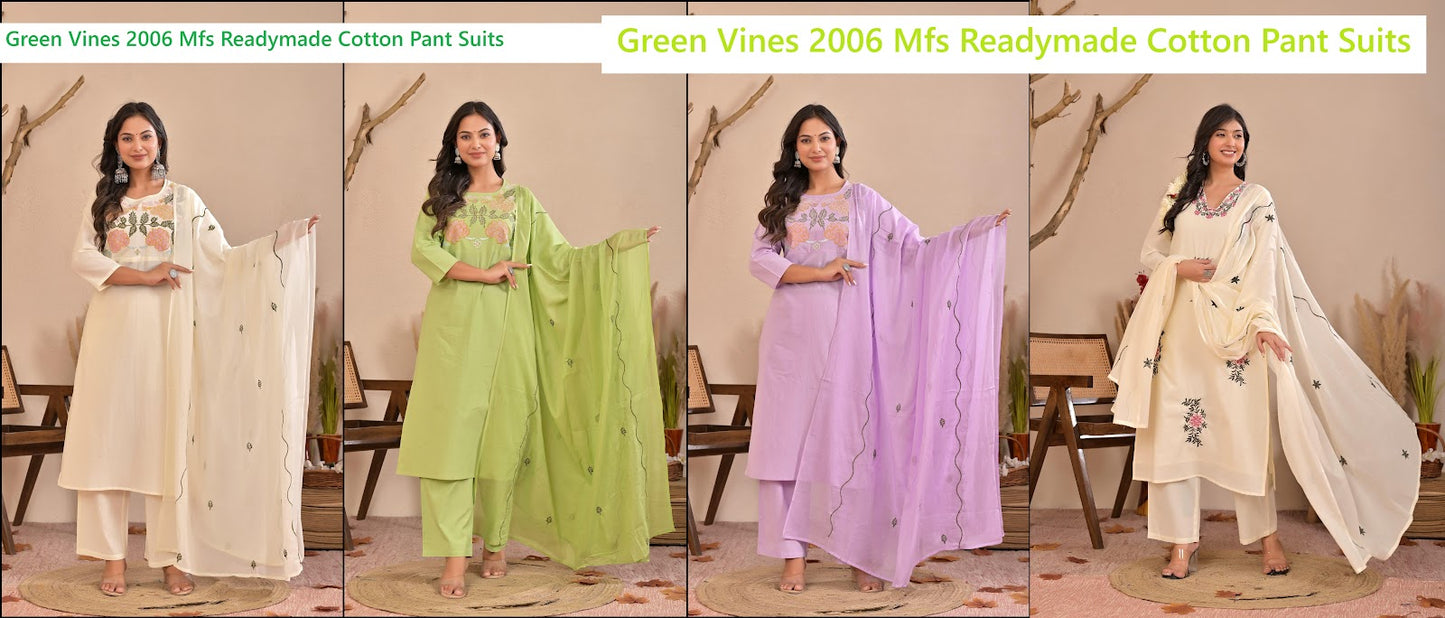 Green Vines 2006 Mfs Readymade Cotton Pant Suits Exporter India