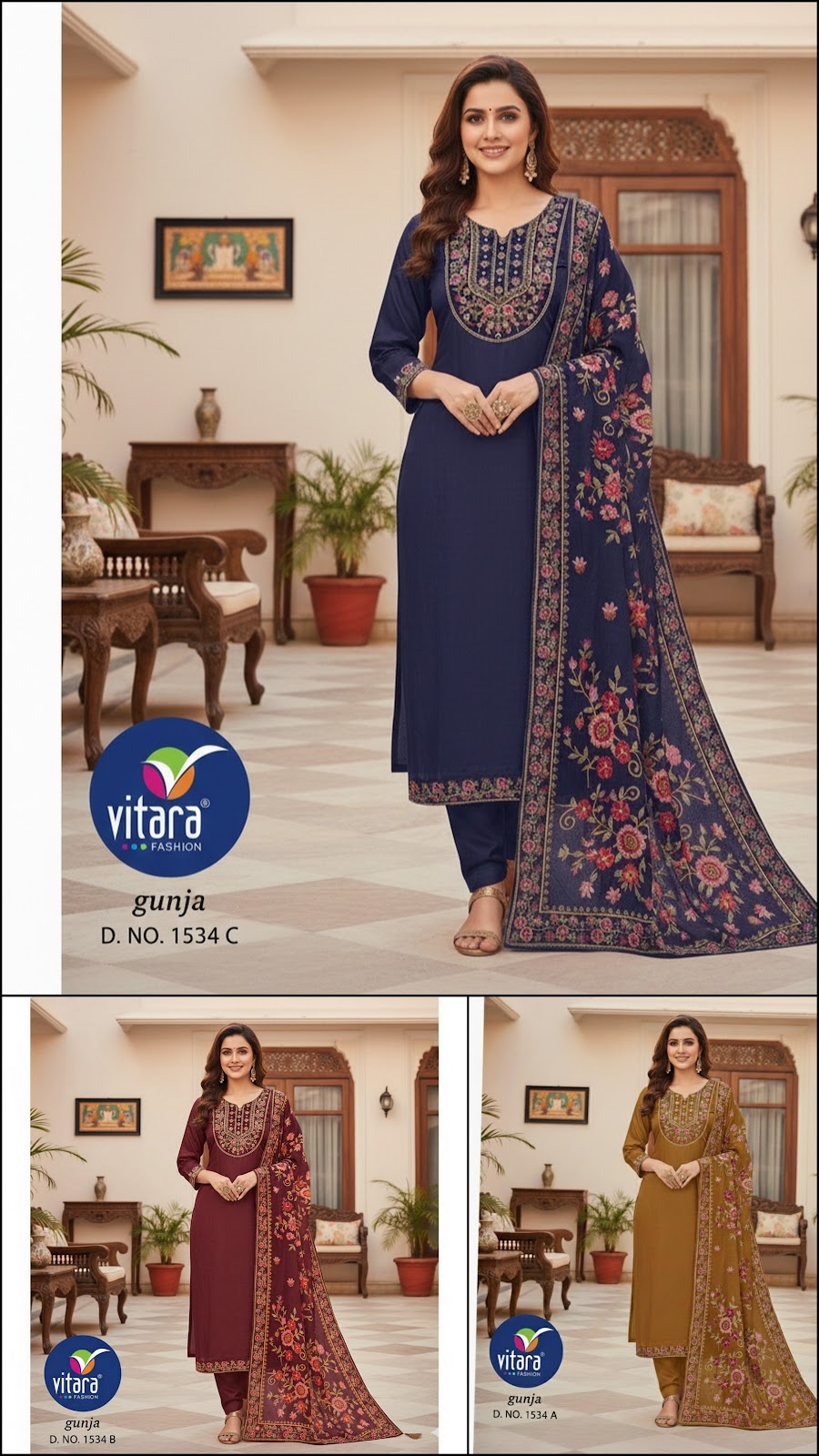 Gunja Vitara Chinon Readymade Pant Style Suits Exporter