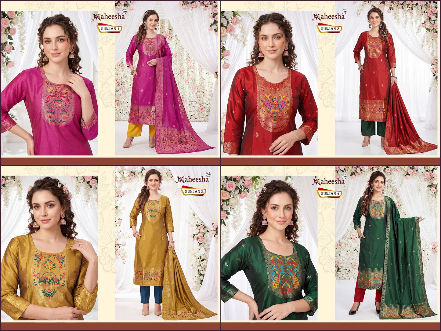 Gunjan Maheesha Silk Jacquard Readymade Suits Wholesaler Ahmedabad