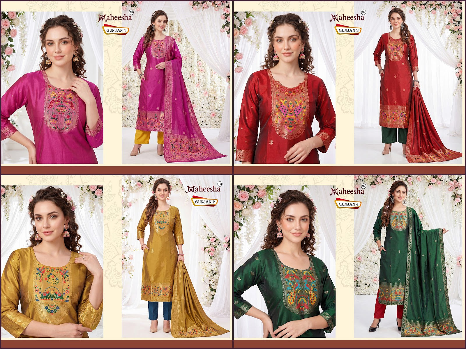 Gunjan Maheesha Silk Jacquard Readymade Suits Wholesaler Ahmedabad