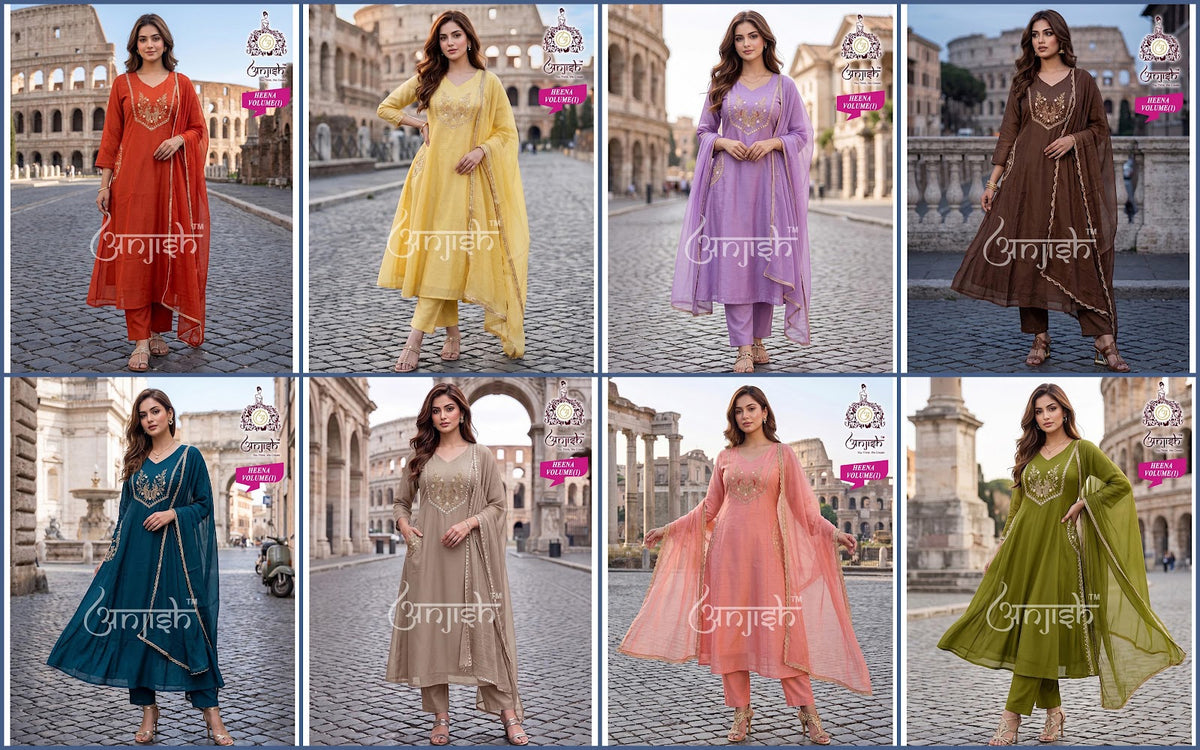 Heena Anjish Chanderi Readymade Anarkali Suits Manufacturer Ahmedabad