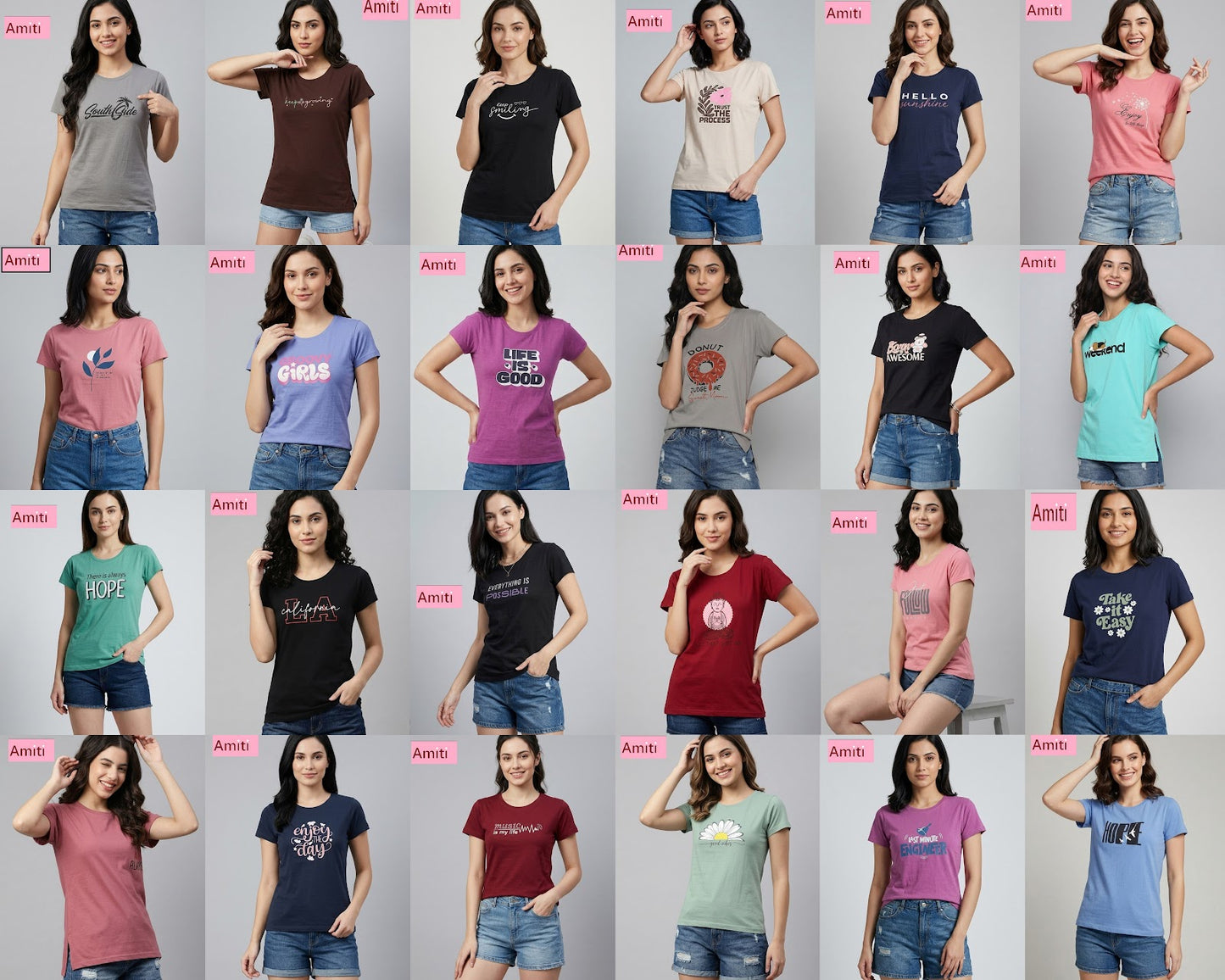 Hosiery Cotton 2104 Amiti Women Tshirt Wholesale