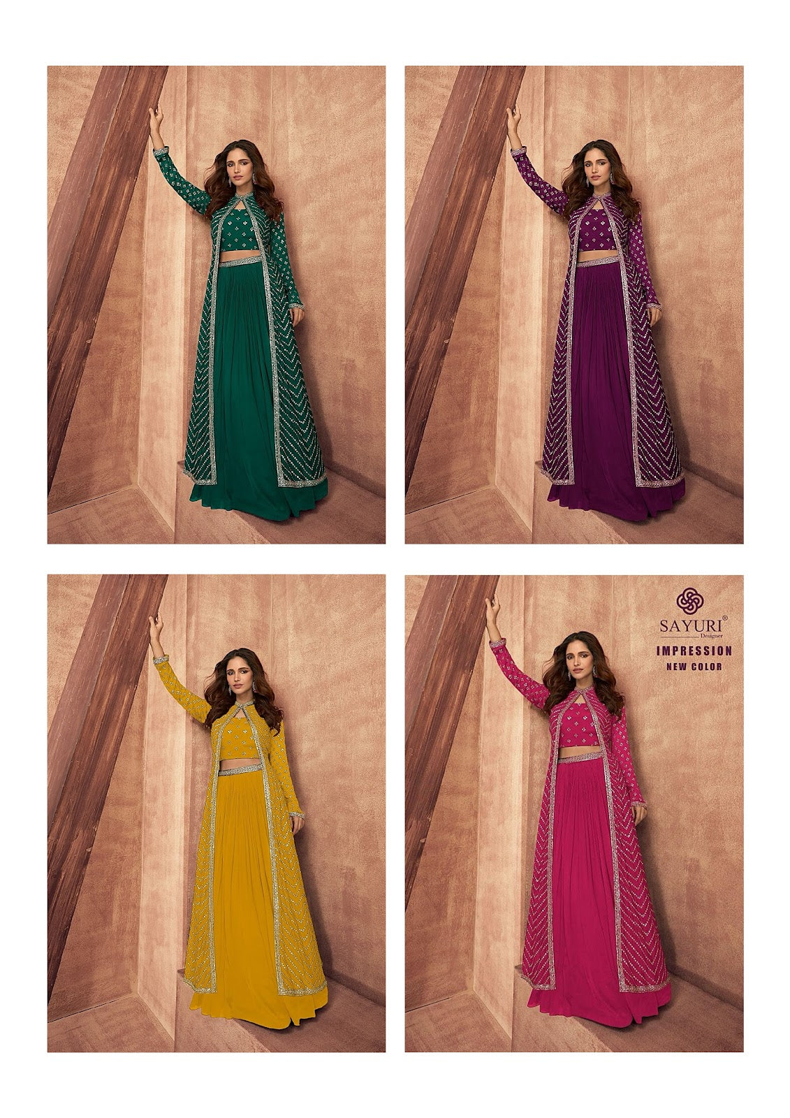 Impression New Colors Sayuri Chinon Silk Crop Top Skirt Jacket Manufacturer Gujarat