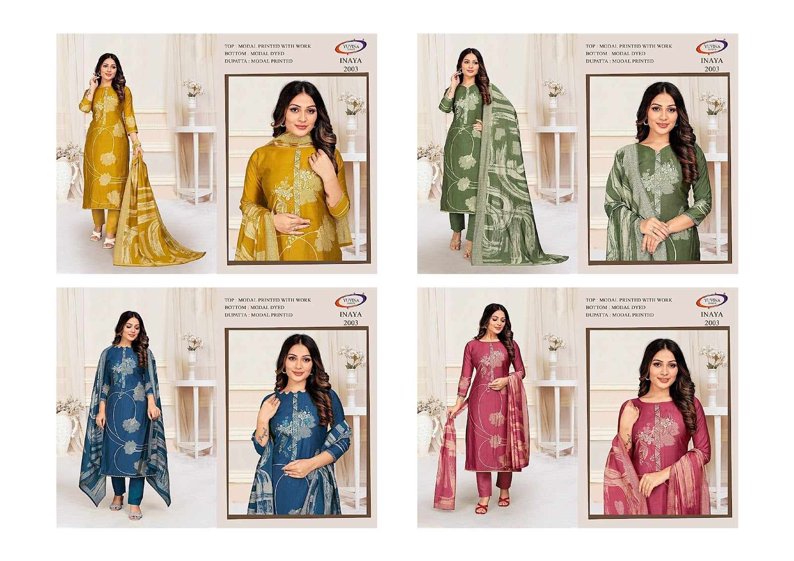 Inaya 2003 Yuvina Exports Modal Silk Pant Style Suits Wholesale Price