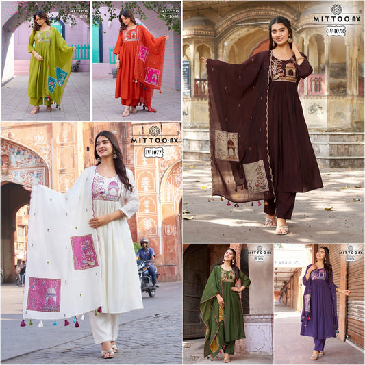 Iv Combo Design Mittoo Chanderi Readymade Pant Style Suits Exporter India