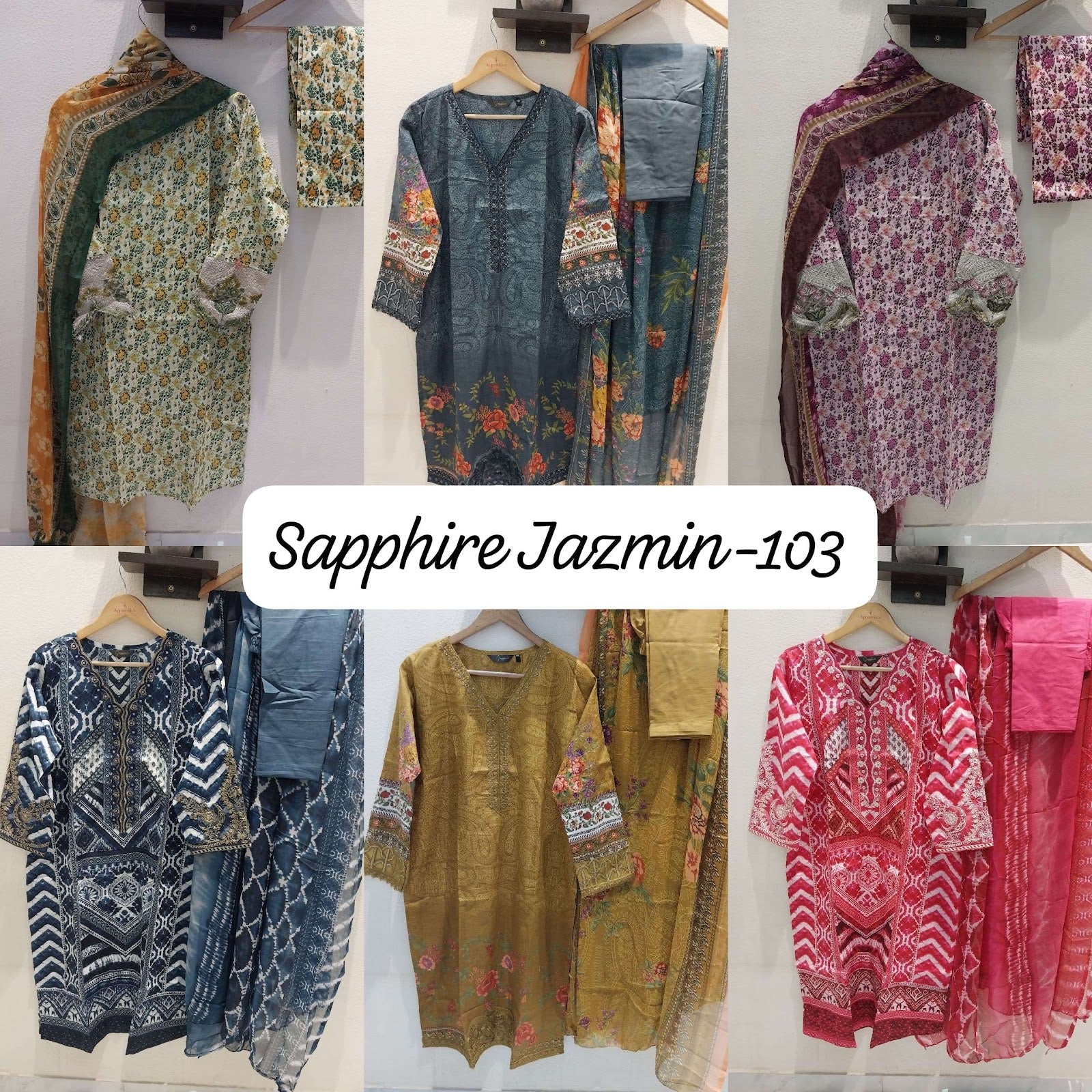 Jazmin Vol 103 Sapphire Lawn Cotton Pakistani Readymade Suits Wholesale