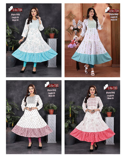 Jessica Ayg Rayon Slub Anarkali Kurtis Manufacturer India