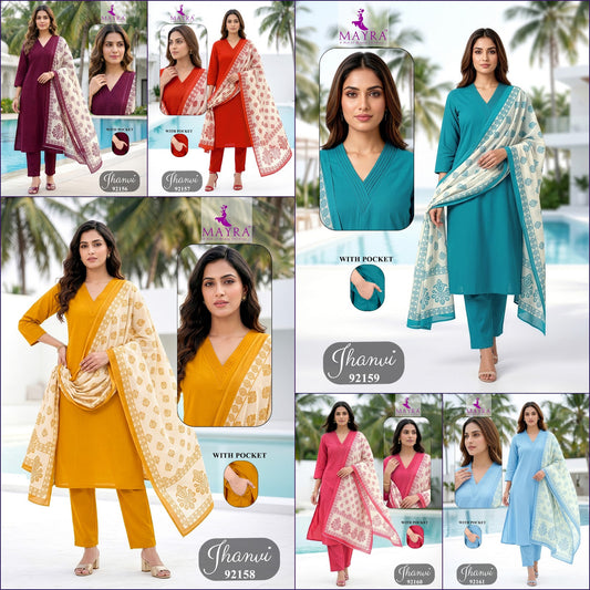 Jhanvi Mayra Dhabu Cotton Readymade Pant Style Suits Supplier