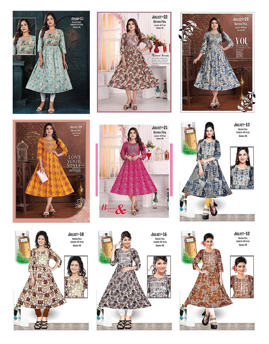 Juliet 0608 Ayg Rayon Foil Anarkali Kurtis Exporter India