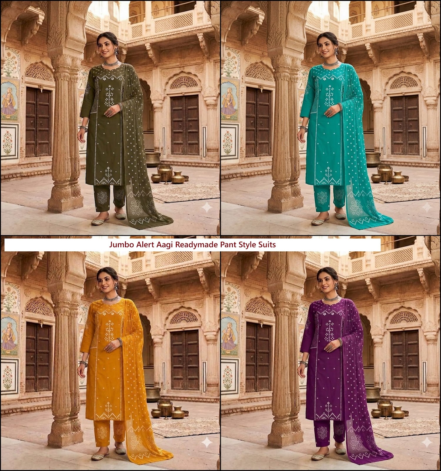 Jumbo Alert Aagi Dhabu Cotton Readymade Pant Style Suits Wholesale Price