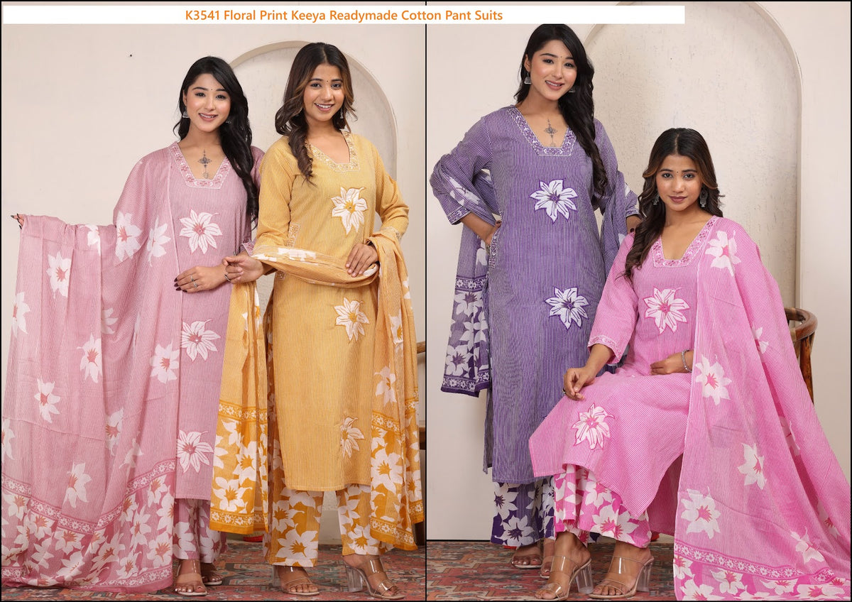 K3541 Floral Print Keeya Readymade Cotton Pant Suits Wholesale