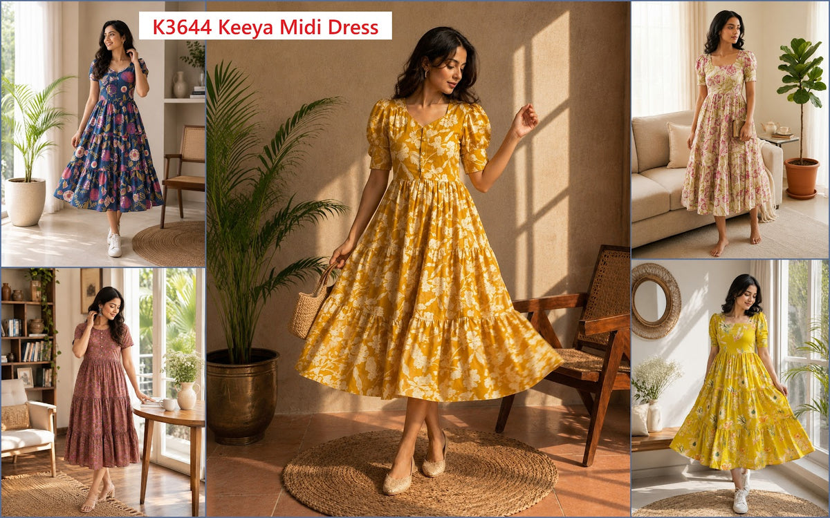 K3644 Keeya Cotton Midi Dress Exporter Gujarat