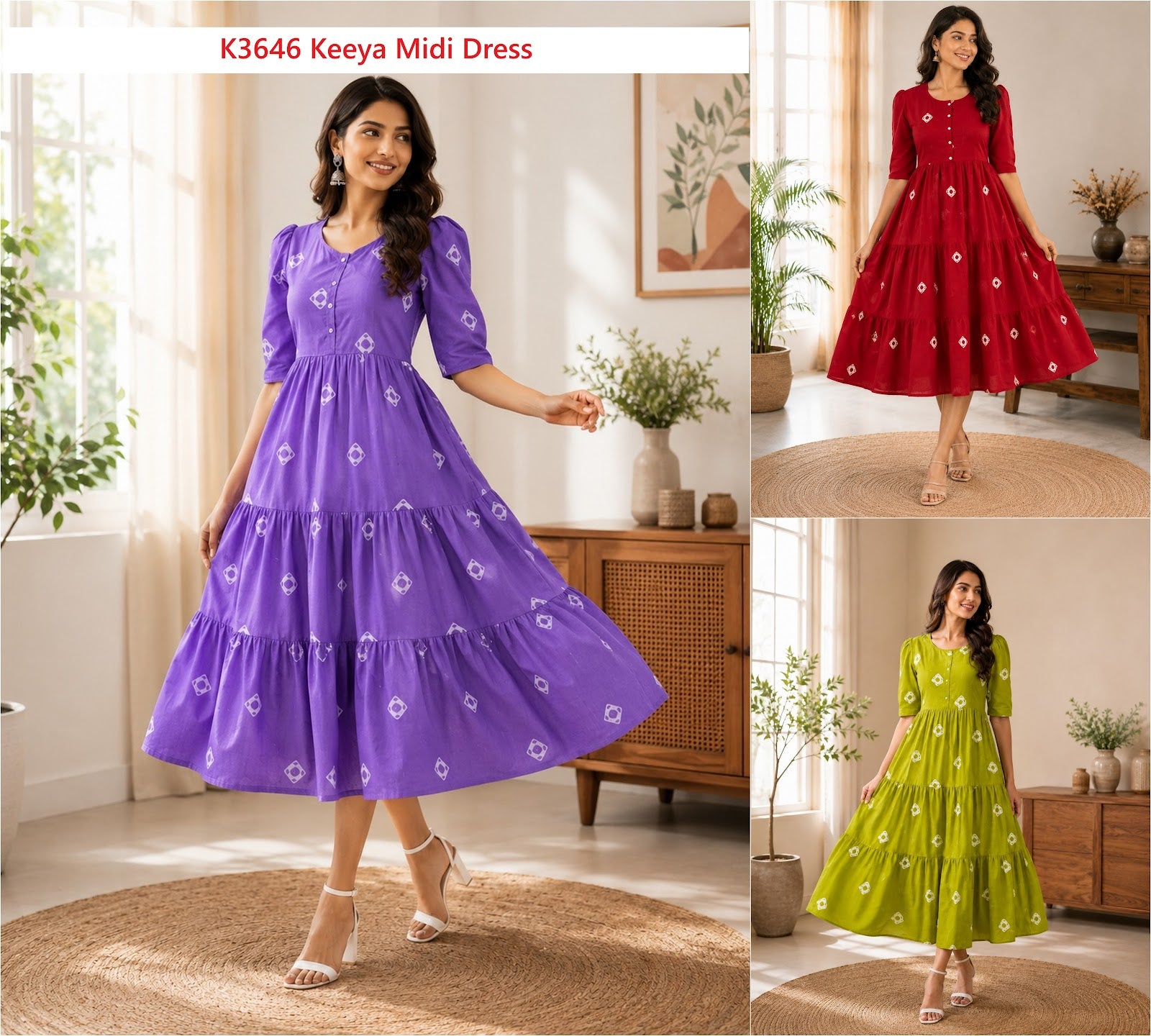 K3646 Keeya Cotton Midi Dress Supplier Ahmedabad