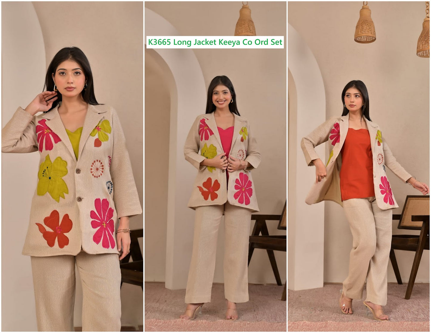 K3665 Long Jacket Keeya Jute Co Ord Set Wholesale Rate