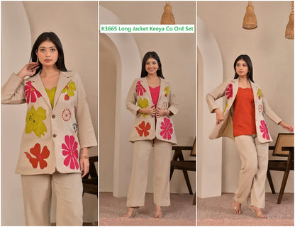 K3665 Long Jacket Keeya Jute Co Ord Set Wholesale Rate