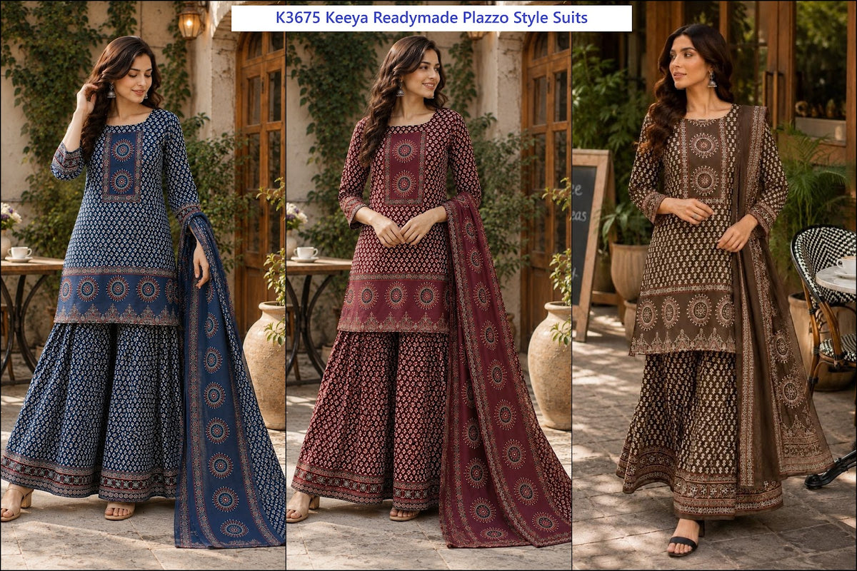 K3675 Keeya Cotton Readymade Plazzo Style Suits Supplier Ahmedabad