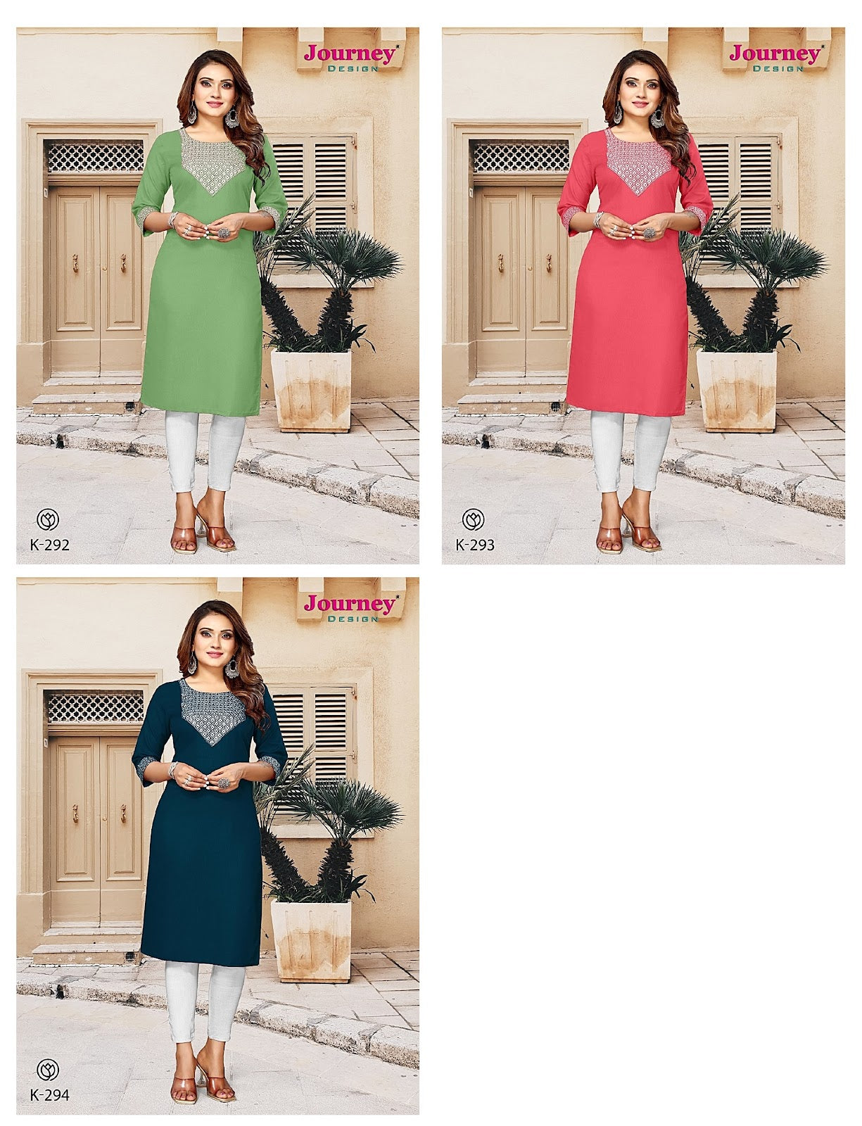 K 292-294 Journey Design Cotton Knee Length Kurtis Wholesaler