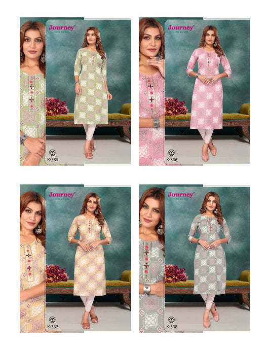 K 335-338 Journey Design Pc Long Straight Kurti Supplier India