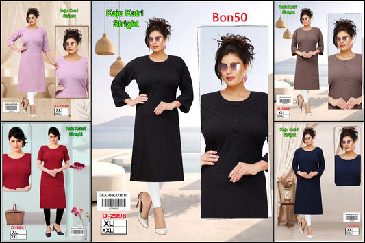 Kaju Katri Bon50 Viscose Rayon Straight Cut Kurtis Wholesale Rate