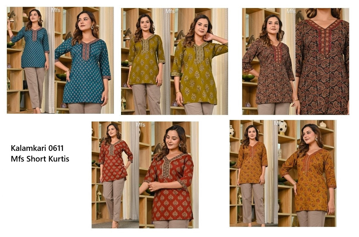 Kalamkari 0611 Mfs Cotton Short Kurtis Supplier Gujarat
