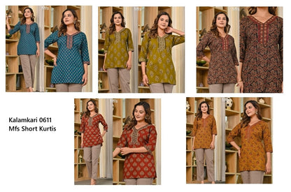 Kalamkari 0611 Mfs Cotton Short Kurtis Supplier Gujarat