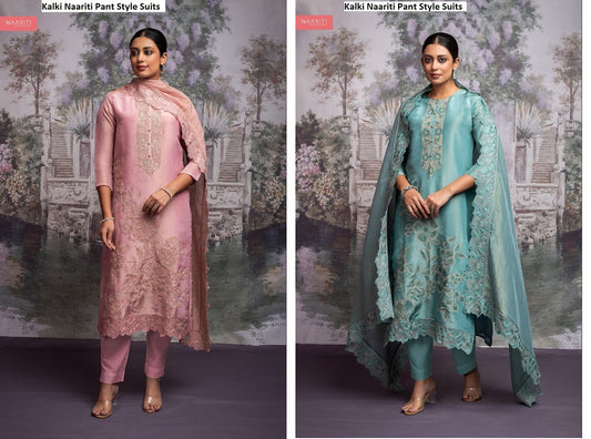 Kalki Naariti Tissue Silk Pant Style Suits Manufacturer Gujarat