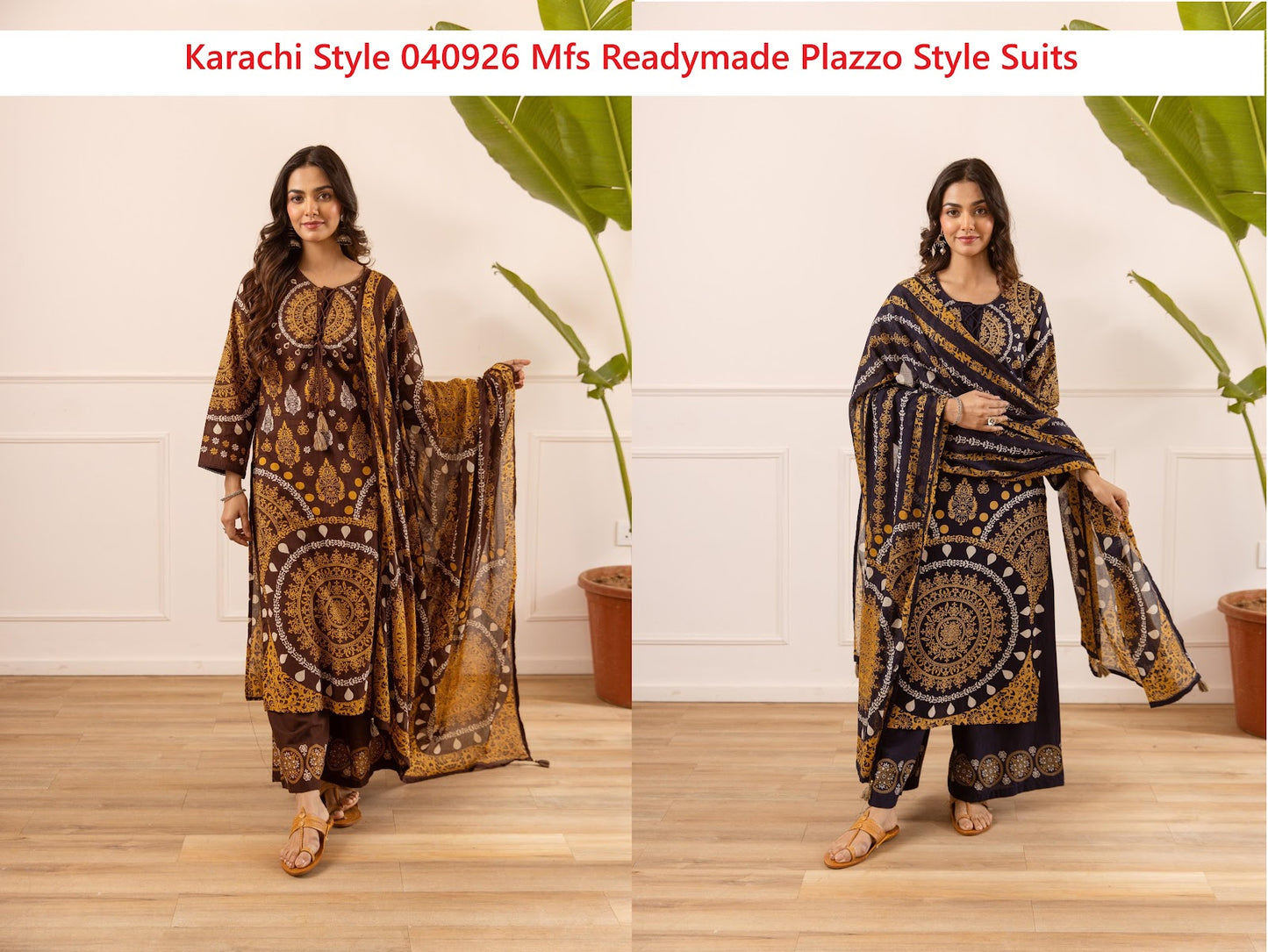 Karachi Style 040926 Mfs Cotton Readymade Plazzo Style Suits Wholesaler