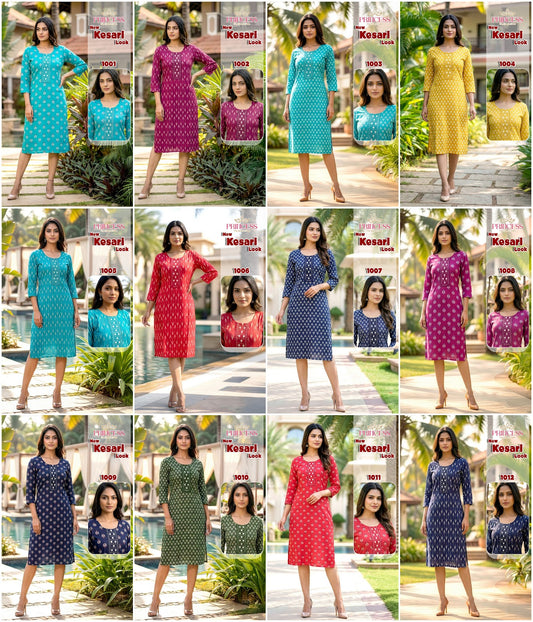 Kesari Princess Creation Reyon Knee Length Kurtis Supplier India
