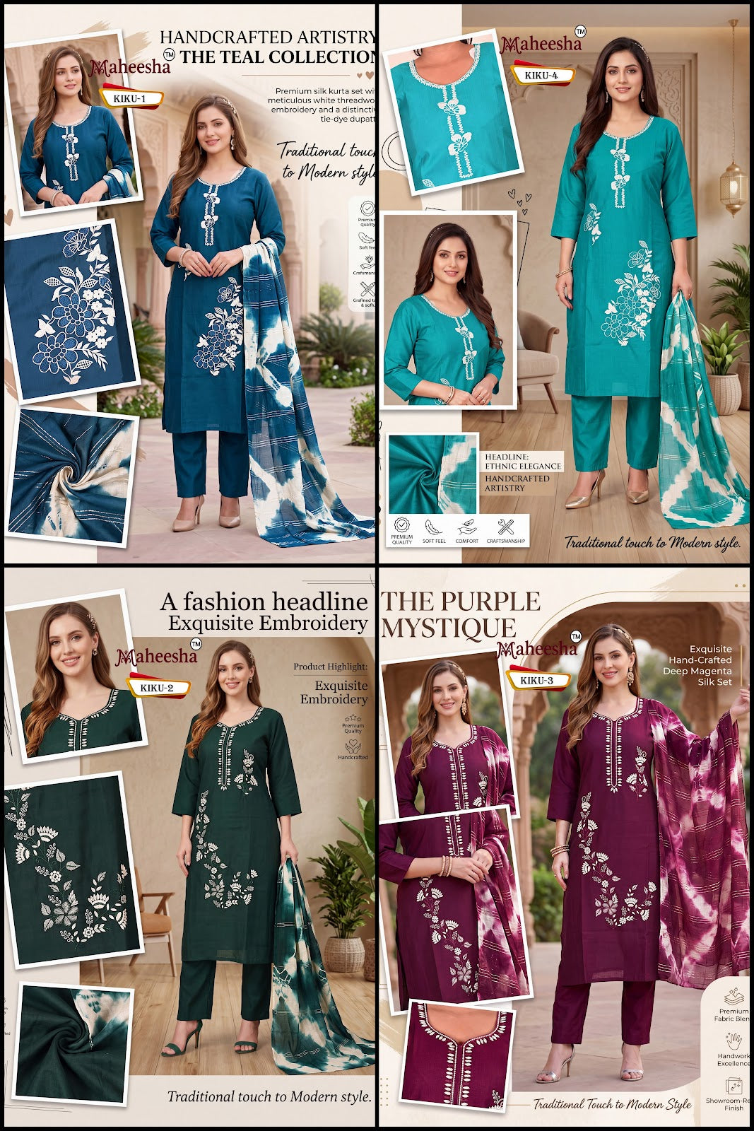 Kiku Maheesha Vatican Silk Readymade Pant Style Suits Exporter Ahmedabad