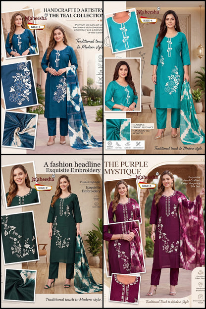 Kiku Maheesha Vatican Silk Readymade Pant Style Suits Exporter Ahmedabad