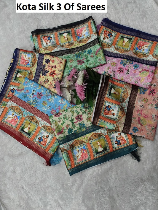 Kota Silk 3 Of Jacquard Panel Sarees Manufacturer India