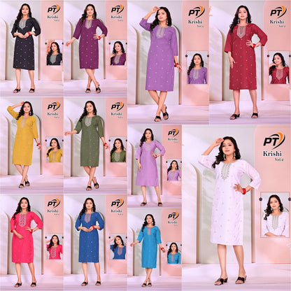 Krishi Vol 2 Pt Roman Silk Knee Length Kurtis Wholesale Price