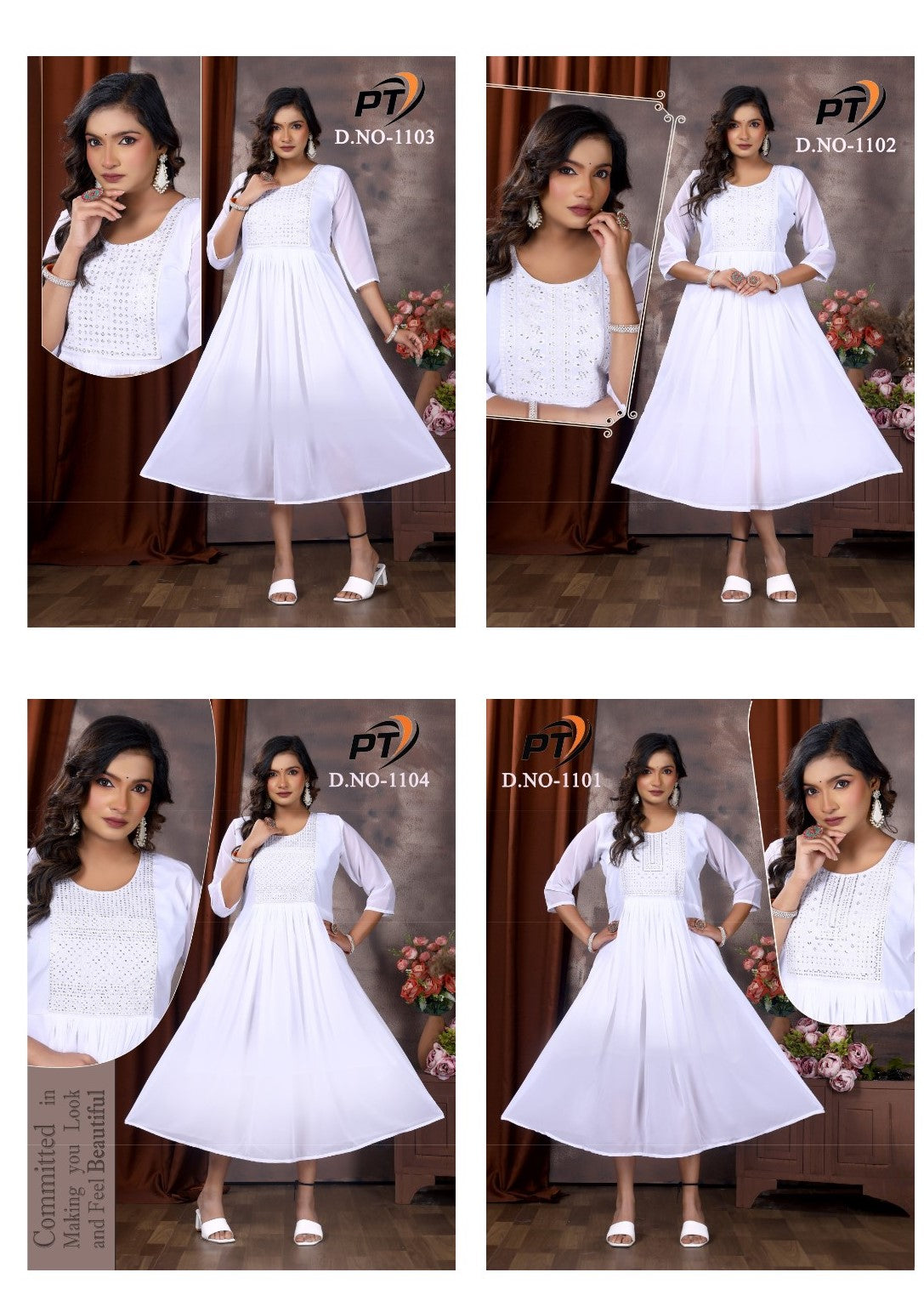 Krishmish White Pt Fox Georgette Anarkali Kurtis Wholesale Price