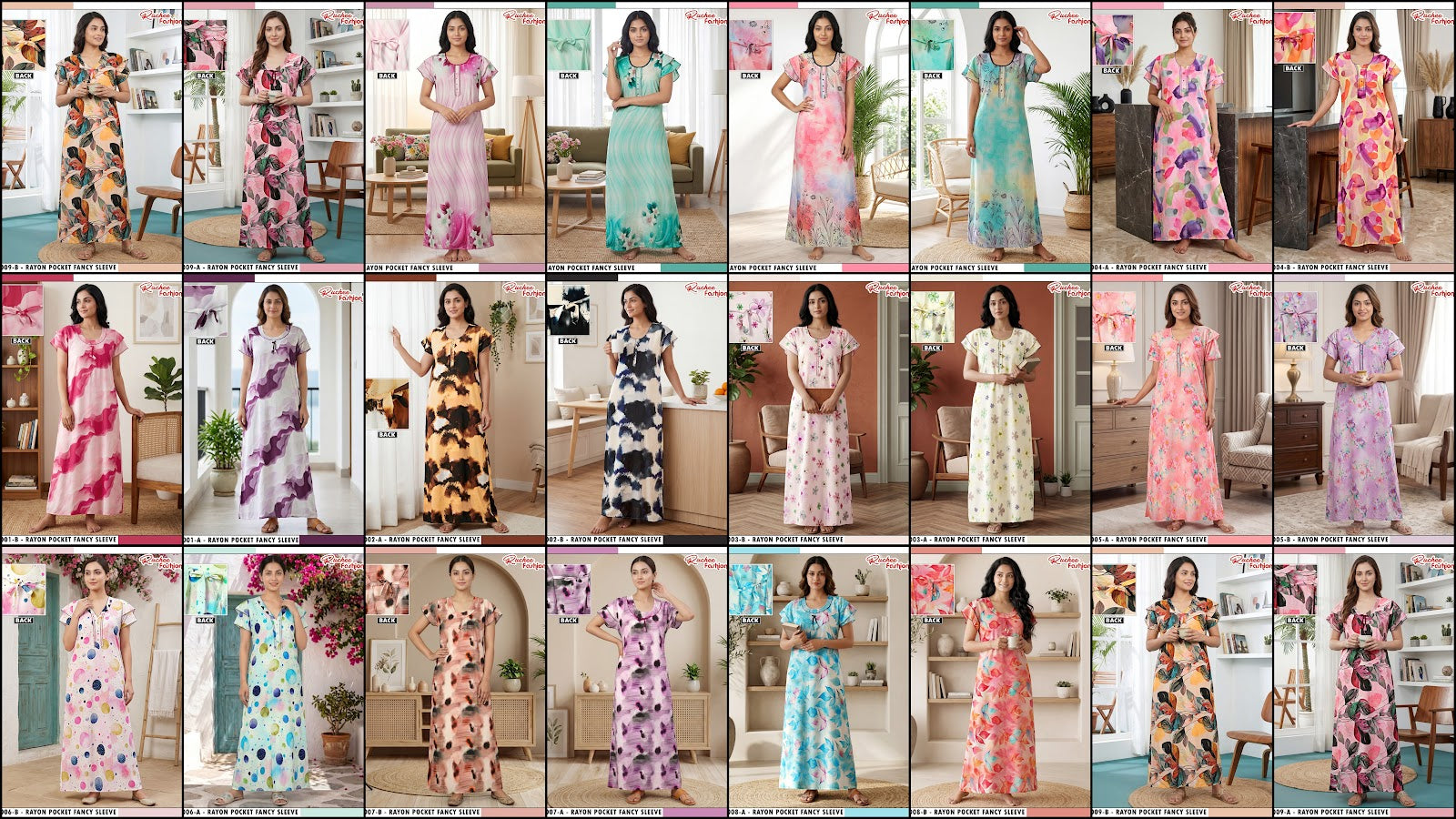 L Size Rayon Ruchee Fashion Night Gowns Wholesaler Gujarat