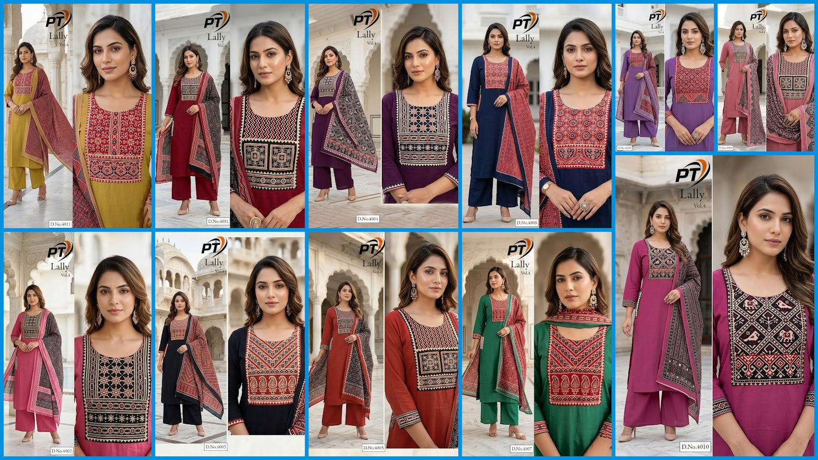 Lally Vol 4 Pt Dhabu Cotton Readymade Plazzo Style Suits Manufacturer India