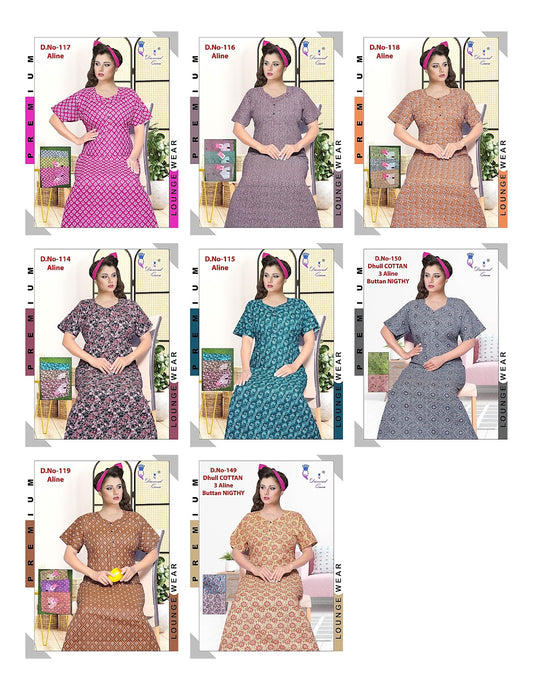 A Line Cotton Diamond Queen Night Gowns Wholesale Rate