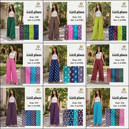 Liril Print 0308 Zoya Rayon Branded Palazzo Manufacturer Gujarat
