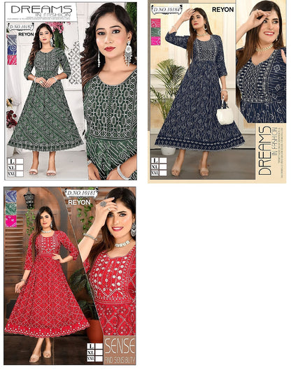 Long Ghera 1807 Mmc Reyon Anarkali Kurtis Manufacturer