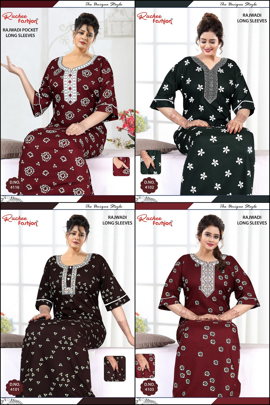 Long Sleeves 2402 Ruchee Fashion Cotton Night Gowns Manufacturer India